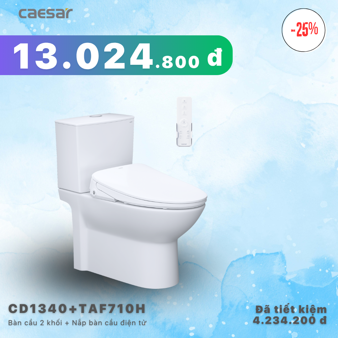  Khuyến mãi ưu đãi - Bàn cầu hai khối + Nắp điện tử - CD1340 - TAF710H 