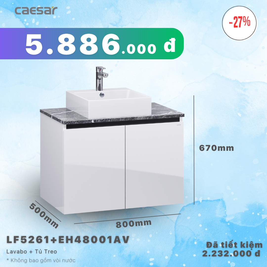  Khuyến mãi ưu đãi - Lavabo + Tủ treo - LF5261 + EH48001AV 