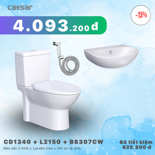  Khuyến mãi bàn cầu + Lavabo treo + Vòi xịt Xi - CD1340 + L2150 + BS307CW 