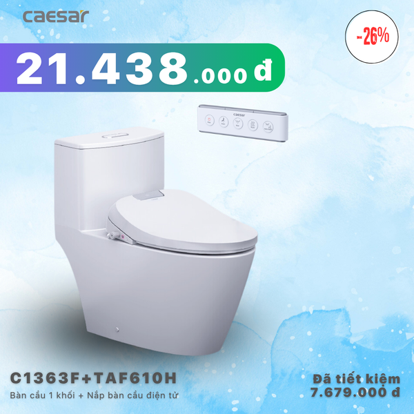  Khuyến mãi ưu đãi - Bàn Cầu một khối + Nắp điện tử - C1363F + TAF610H 
