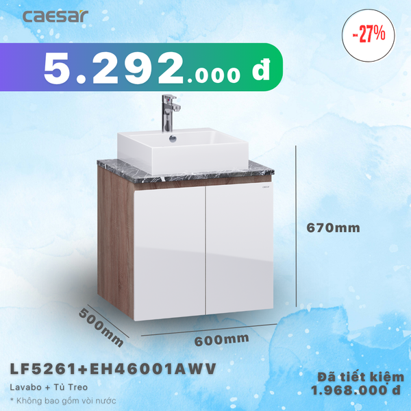 Khuyến mãi ưu đãi - Lavabo + Tủ treo - LF5261 + EH46001AWV