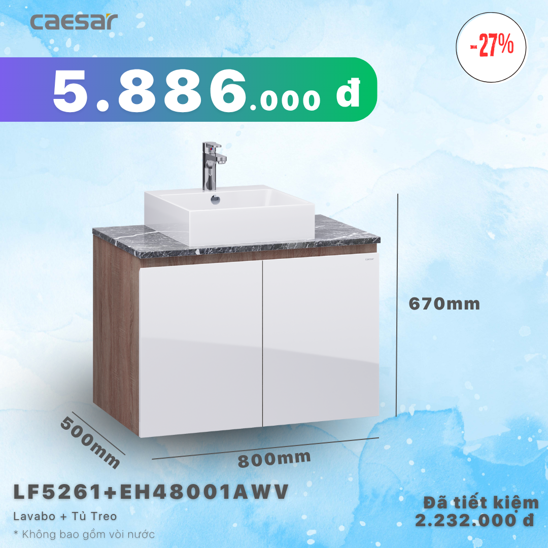  Khuyến mãi ưu đãi - Lavabo + Tủ treo - LF5261 + EH48001AWV 