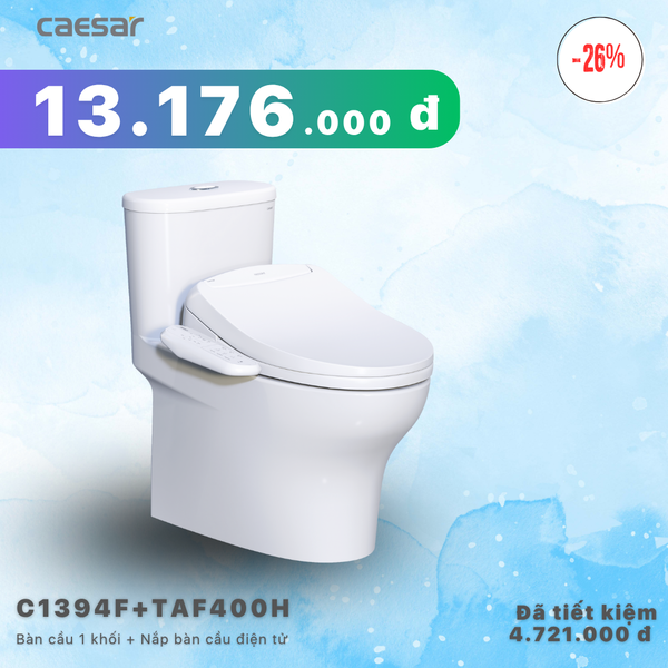  Khuyến mãi ưu đãi - Bàn cầu một khối + Nắp bàn cầu điện tử - C1394F + TAF400H 