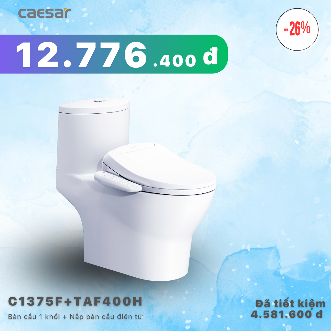  Khuyến mãi ưu đãi - Bàn cầu một khối + Nắp bàn cầu điện tử - C1375F + TAF400H 