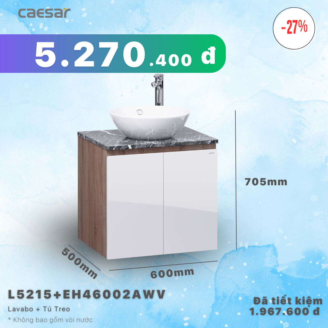  Khuyến mãi ưu đãi - Lavabo + Tủ treo - L5215 + EH46002AWV 