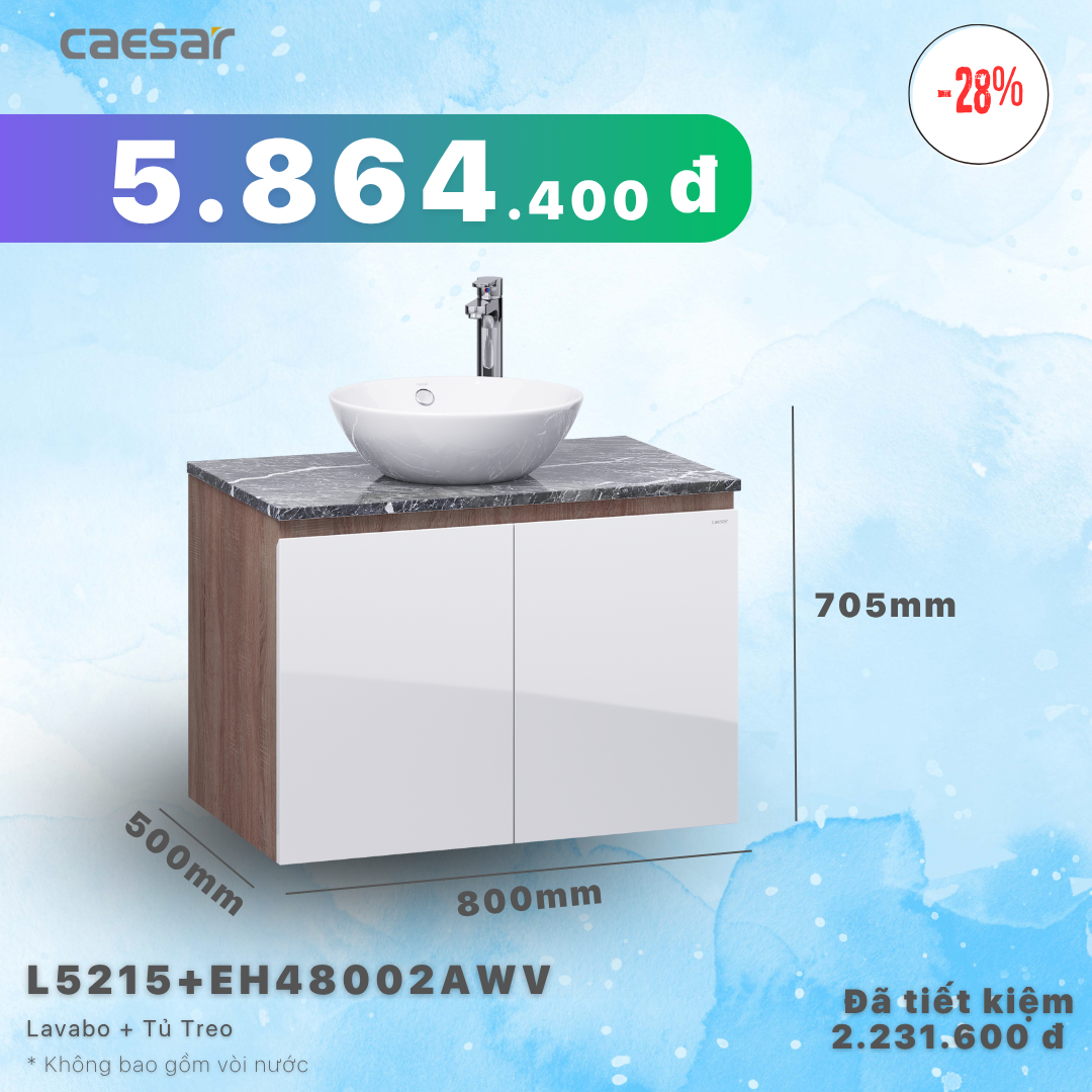  Khuyến mãi ưu đãi - Lavabo + Tủ treo - L5215 - EH48002AWV 