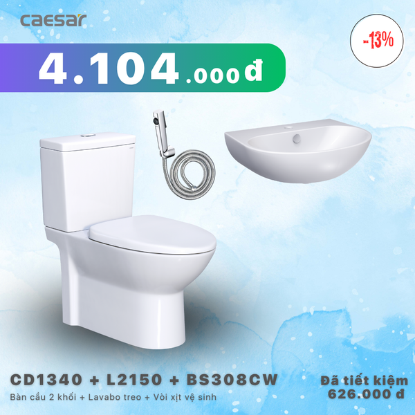  Khuyến mãi bàn cầu + Lavabo treo + Vòi xịt Xi - CD1340 + L2150 + BS308CW 