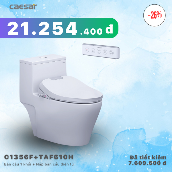  Khuyến mãi ưu đãi - Bàn Cầu một khối + Nắp điện tử - C1356F + TAF610H 
