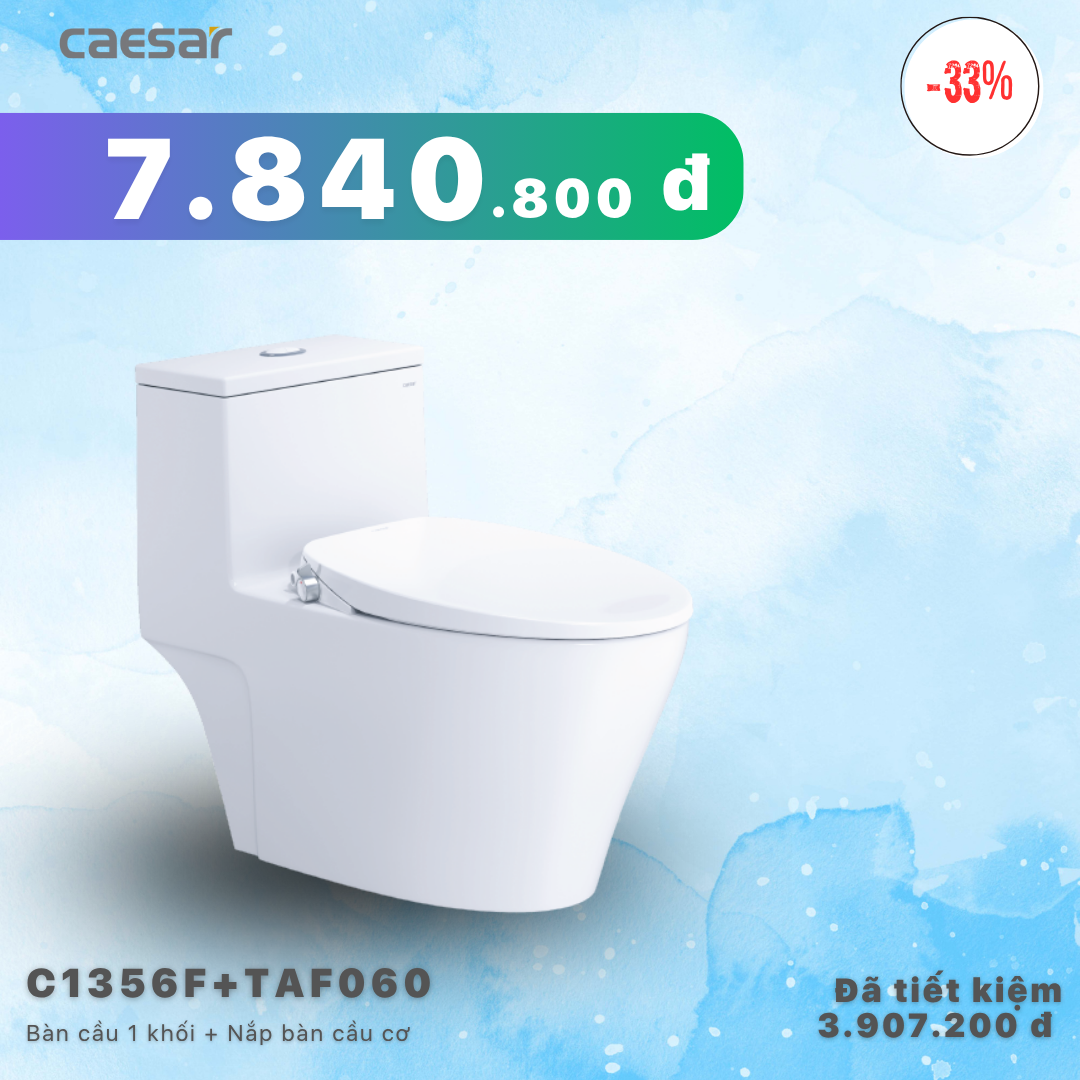 Khuyến mãi ưu đãi - Bàn cầu một khối + Nắp bàn cầu cơ - C1356F + TAF060 