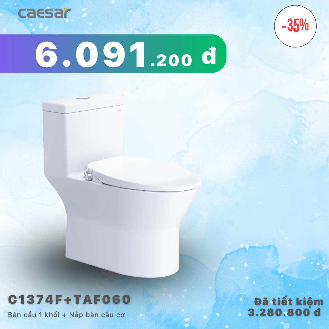  Khuyến mãi ưu đãi - Bàn cầu một khối + Nắp bàn Cầu Cơ - C1374F + TAF060 