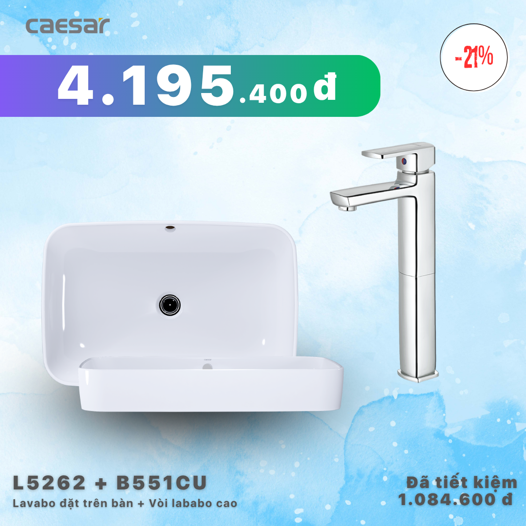  Khuyến mãi ưu đãi - Lavabo kết hợp Vòi lavabo cao  - L5262 + B551CU 