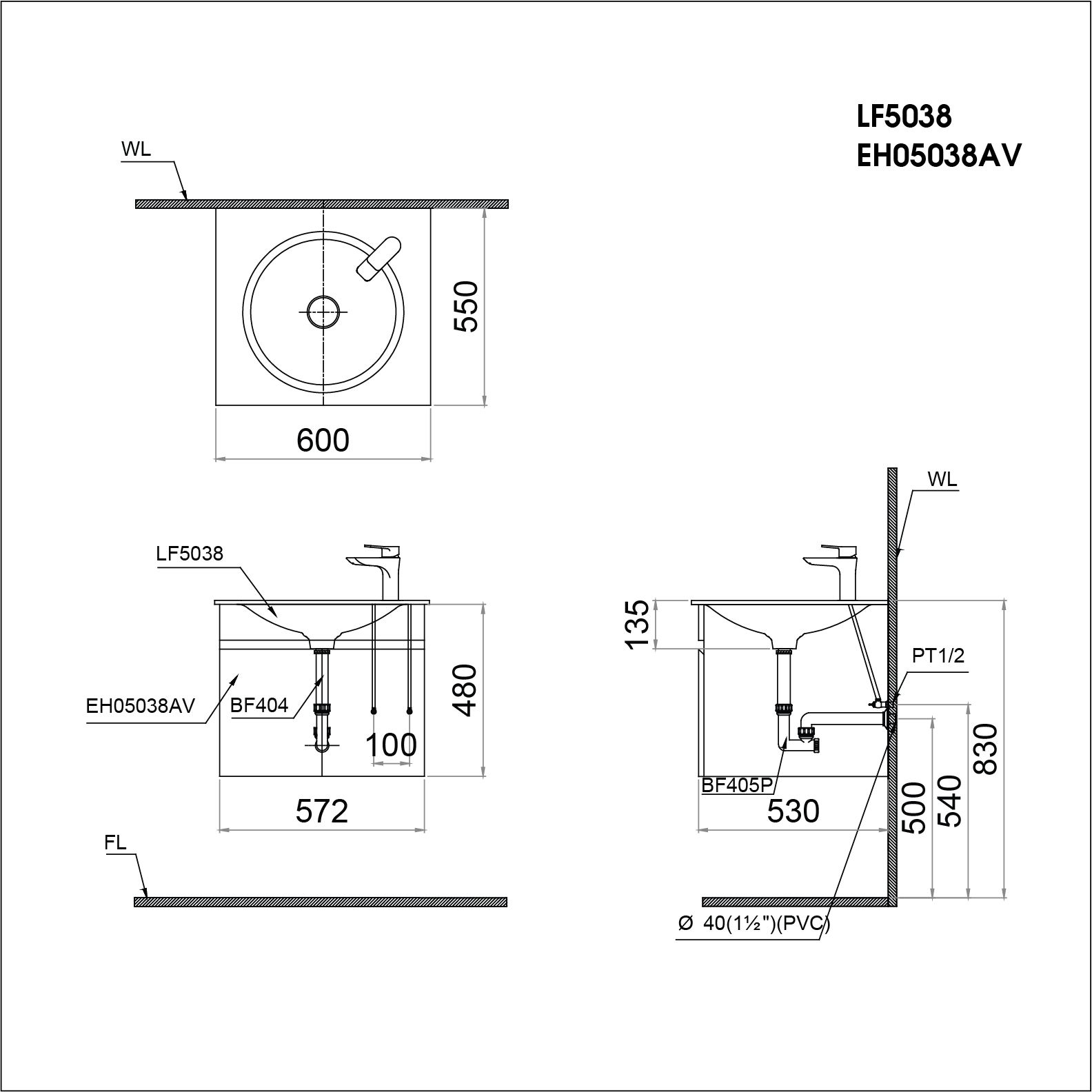  Lavabo + Tủ Treo - LF5038 + EH05038AV 