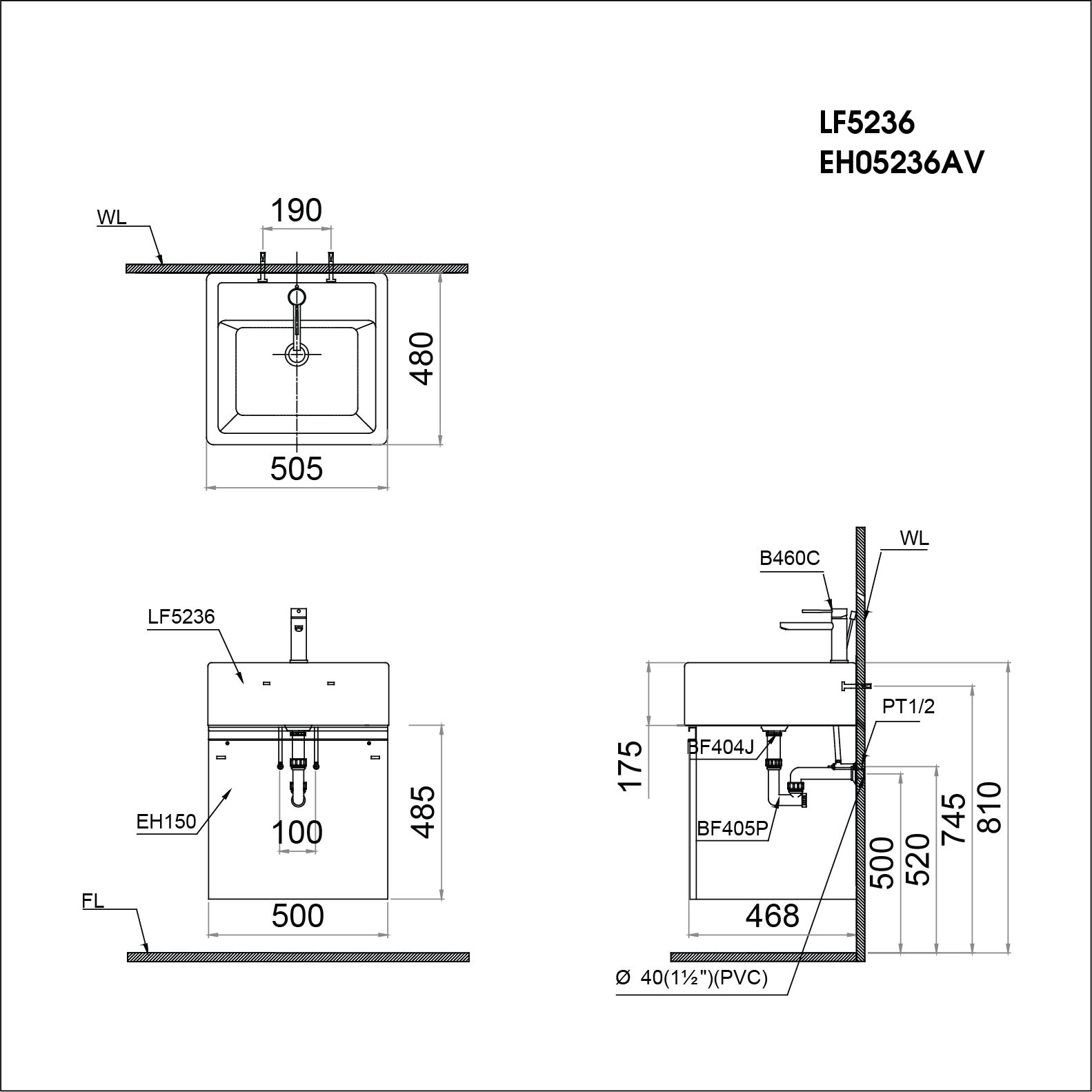  Lavabo + Tủ Treo - LF5236 + EH05236AV 