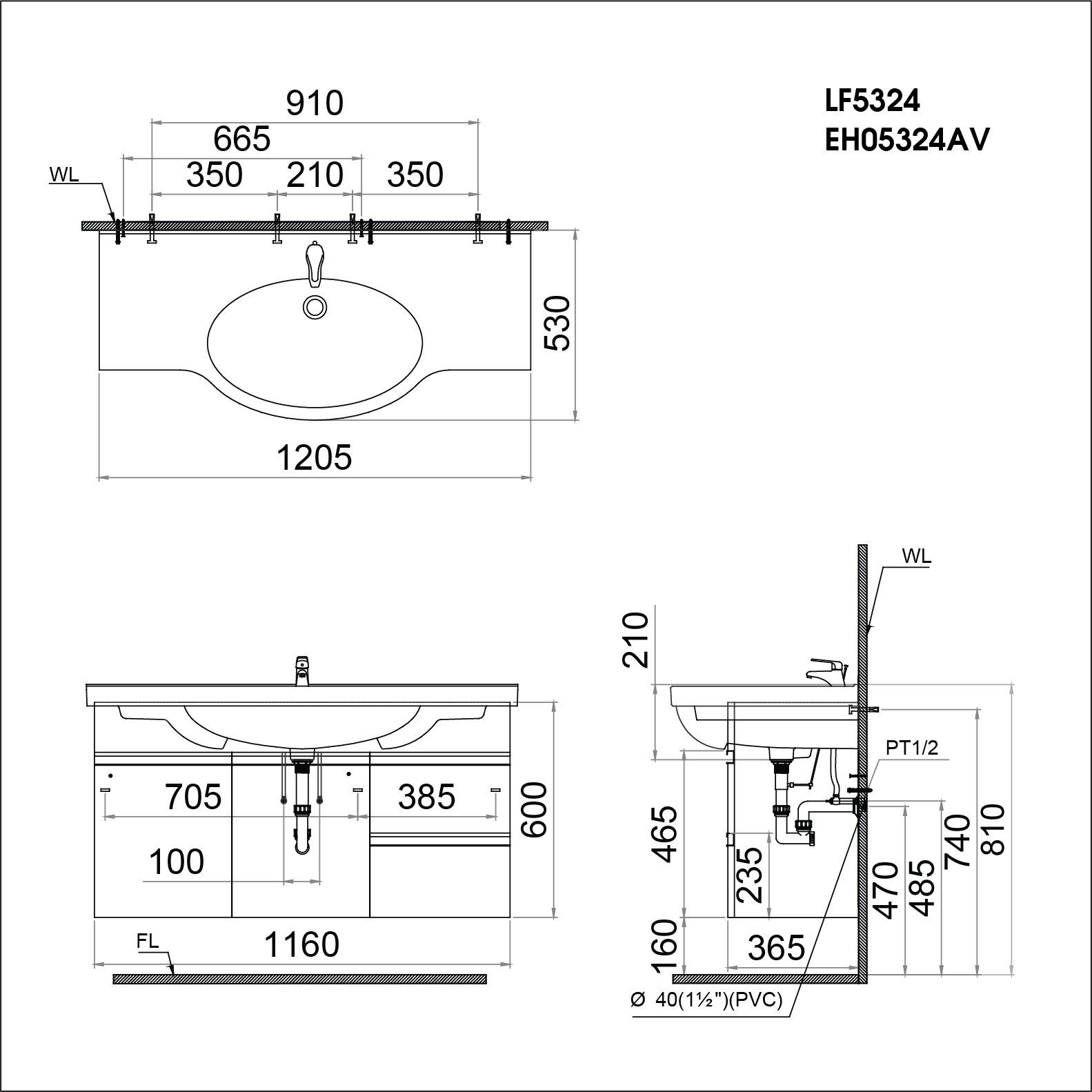  Lavabo + Tủ Treo - LF5324 + EH05324AV 