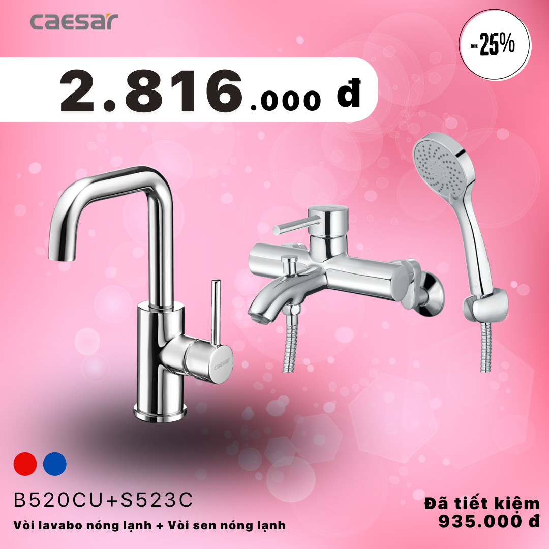  Khuyến mãi ưu đãi - Vòi lavabo Nóng Lạnh + Sen tắm Nóng Lạnh - B520CU + S523C 