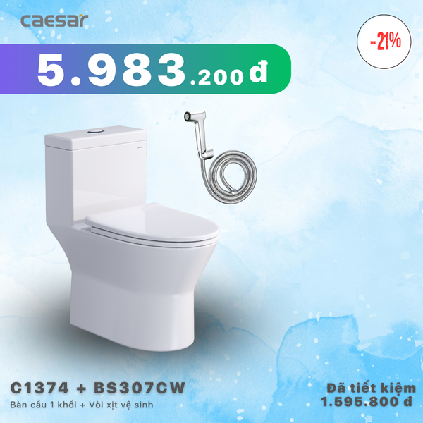  Khuyến mãi ưu đãi - Bàn Cầu Một Khối + Vòi xịt - C1374 + BS307CW 