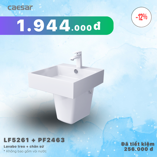  Khuyến mãi ưu đãi Lavabo treo + chân sứ - LF5261 + PF2463 