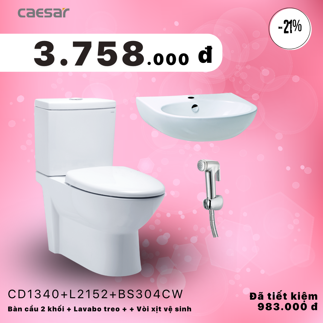  Khuyến mãi bàn cầu + Lavabo treo + Vòi xịt Xi - CD1340 + L2152 + BS304CW 