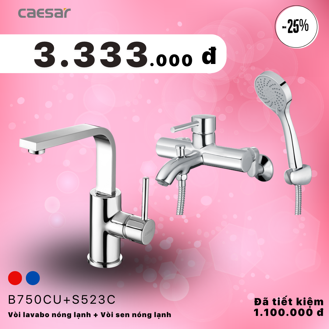  Khuyến mãi ưu đãi - Vòi lavabo Nóng Lạnh + Sen tắm Nóng Lạnh - B750CU + S523C 