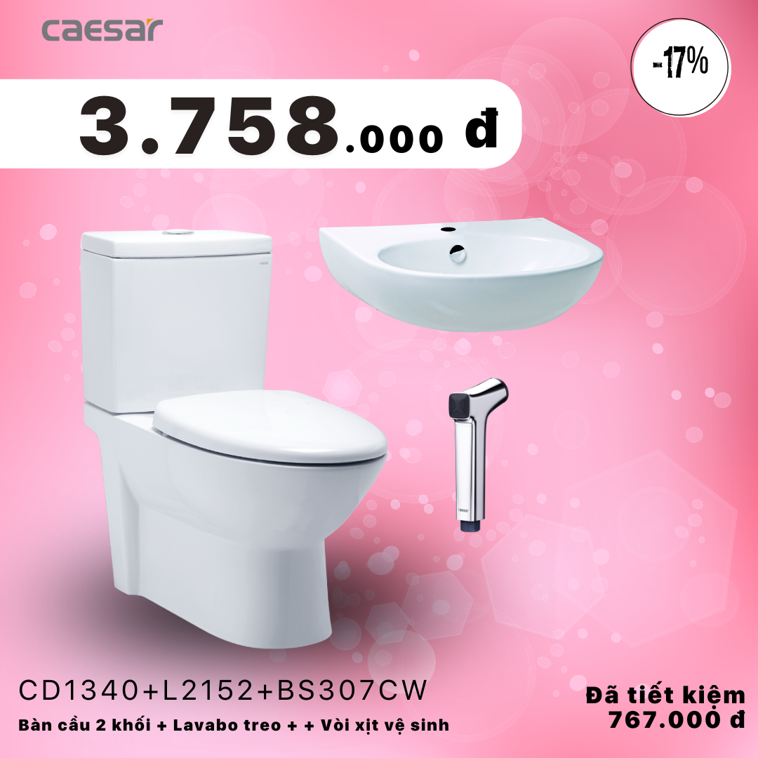  Khuyến mãi bàn cầu + Lavabo treo + Vòi xịt Xi - CD1340 + L2152 + BS307CW 