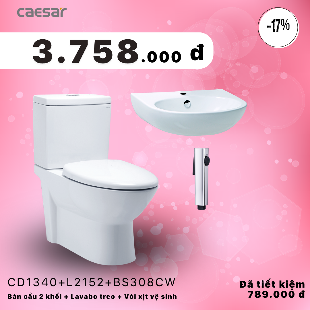  Khuyến mãi bàn cầu + Lavabo treo + Vòi xịt Xi - CD1340 + L2152 + BS308CW 