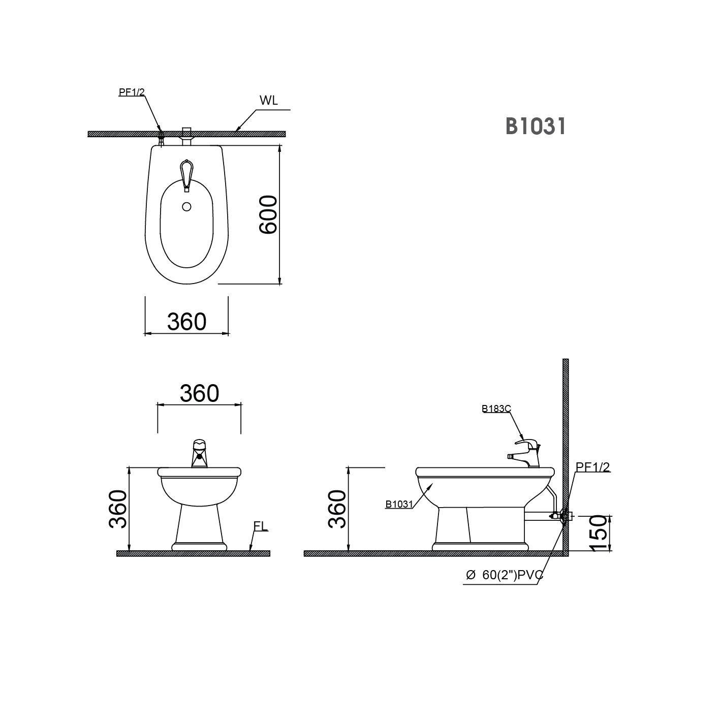  Bệ tiểu vệ sinh Nữ - B1031 