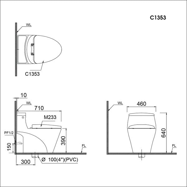 Bàn Cầu Một Khối - C1353