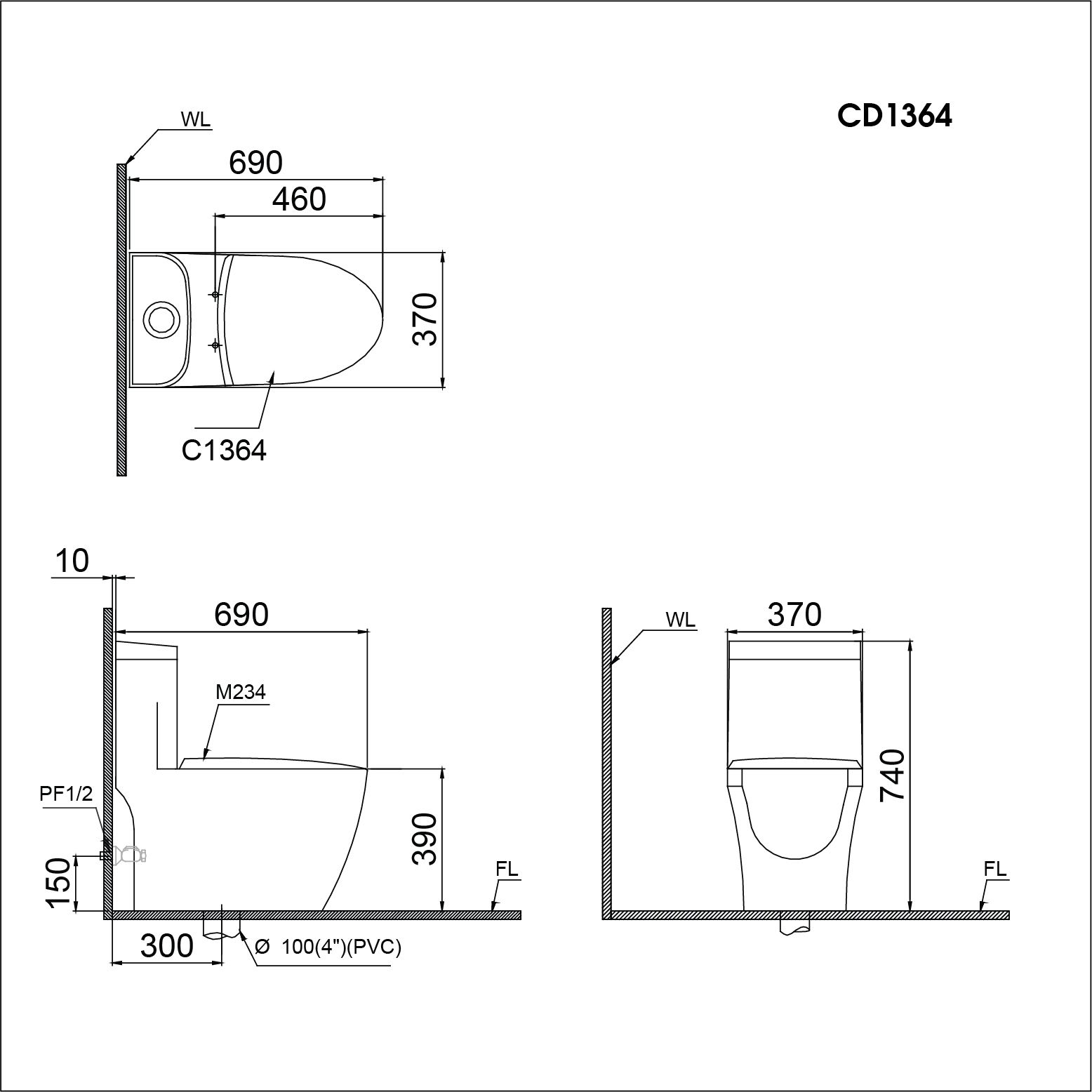  Bàn cầu một khối kết hợp với nắp điện tử - CD1364 + TAF400H 