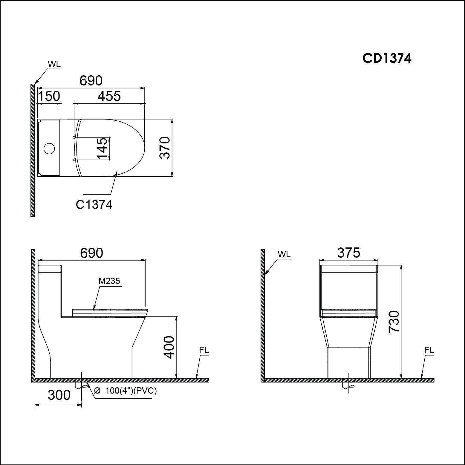  Bàn Cầu Một Khối - CD1374 