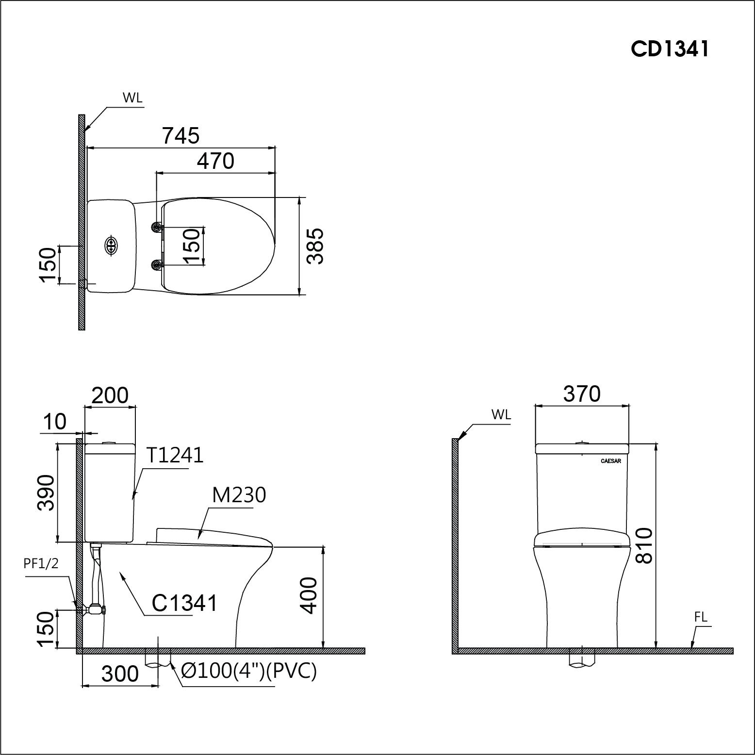  Bàn Cầu hai khối kết hợp nắp Thông Minh - CD1341 - TAF400H 