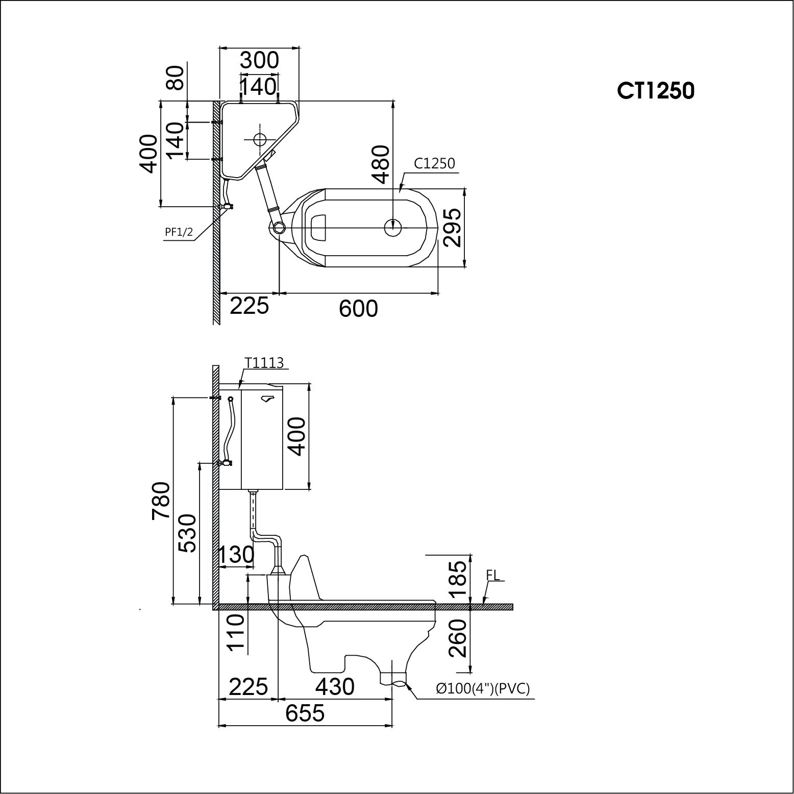  Bàn Cầu Công Cộng (Bao gồm ống dẫn) - CT1250 