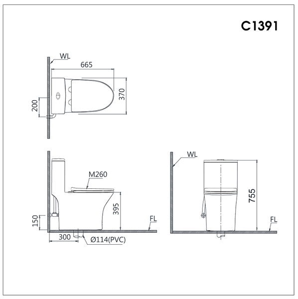  Bàn Cầu Một Khối Nắp Êm - C1391 