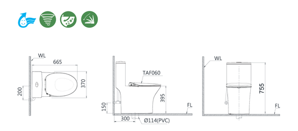  Bàn cầu một khối kết hợp nắp cơ - C1391F - TAF060 