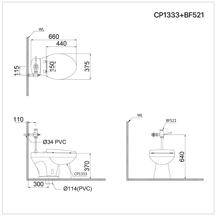  Bàn Cầu  kết hợp Xả Gạt Tay - CP1333 + BF521A 