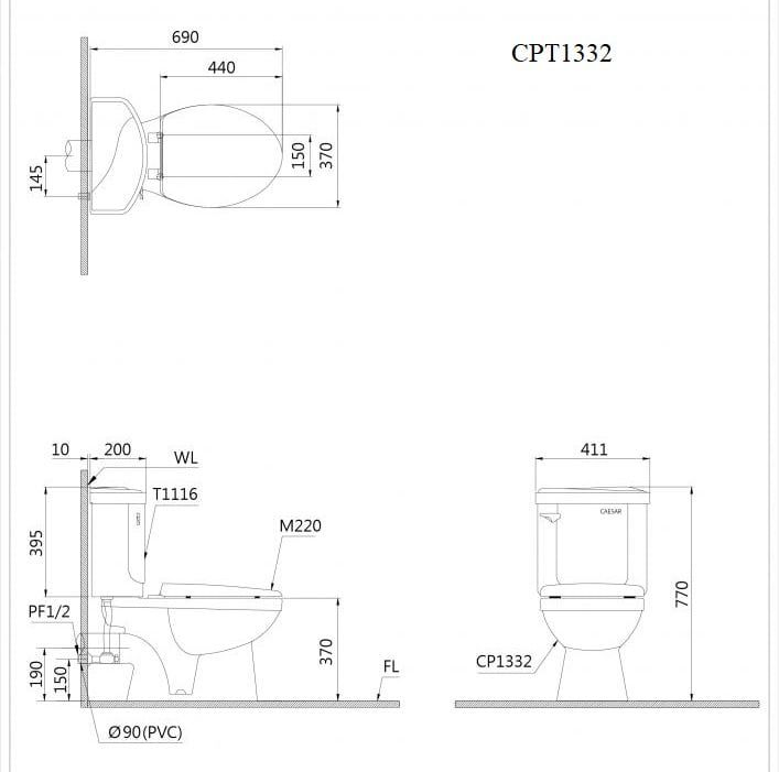  Bàn Cầu Thoát Ngang (Sản xuất khi có đơn hàng)  - CPT1332 