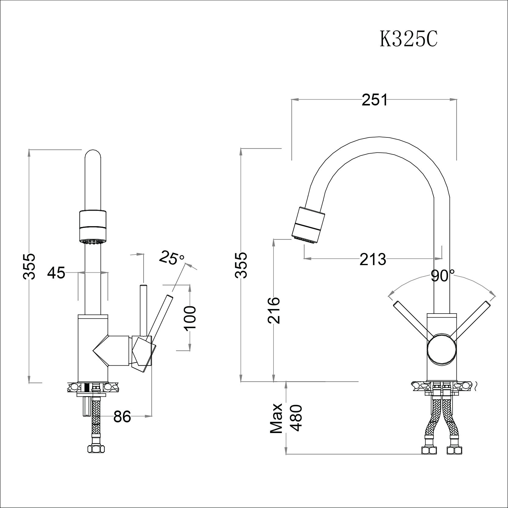  Vòi Bếp Nóng Lạnh - K325C (3 chế độ xả) 