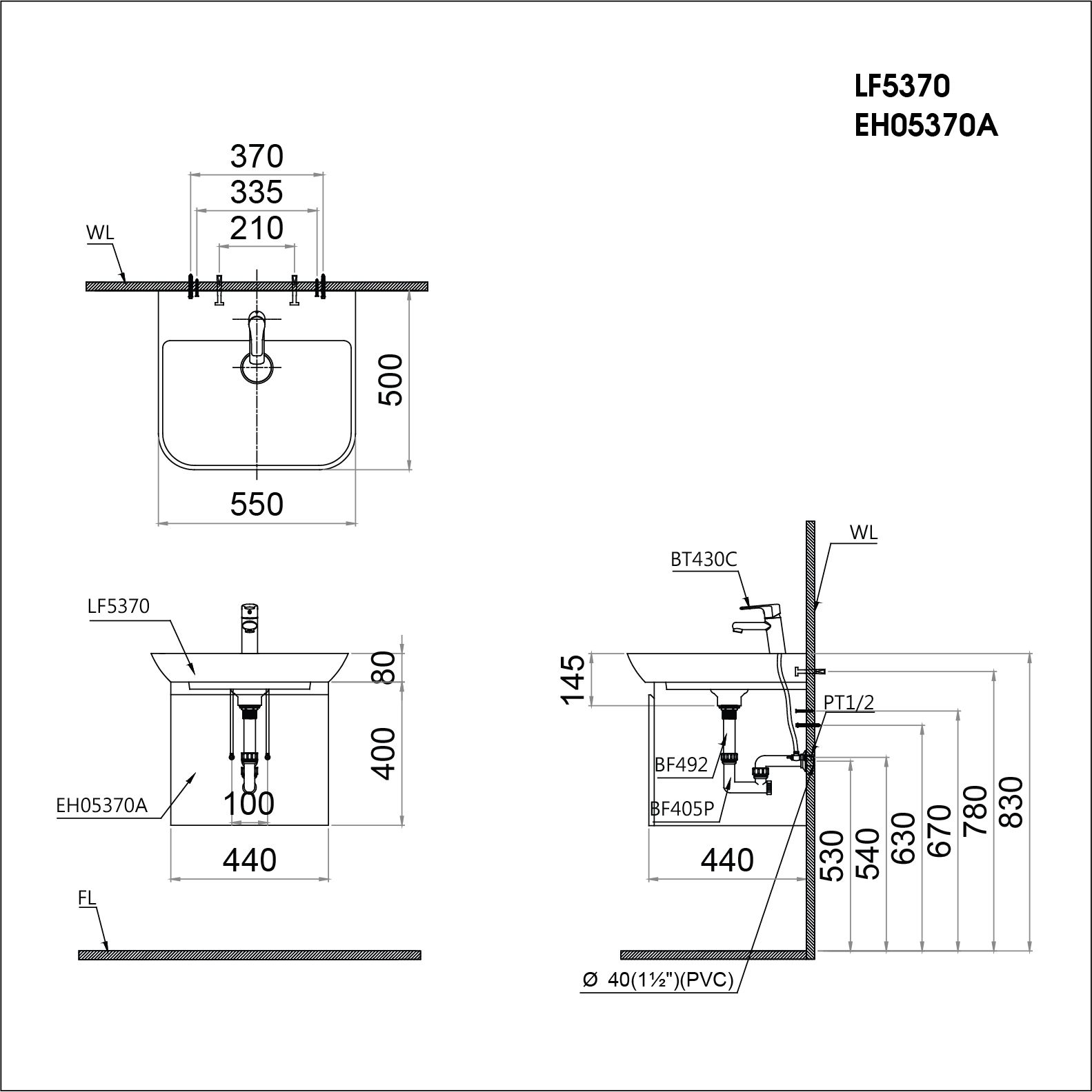  Lavabo + Tủ treo - LF5370 + EH05370AV 