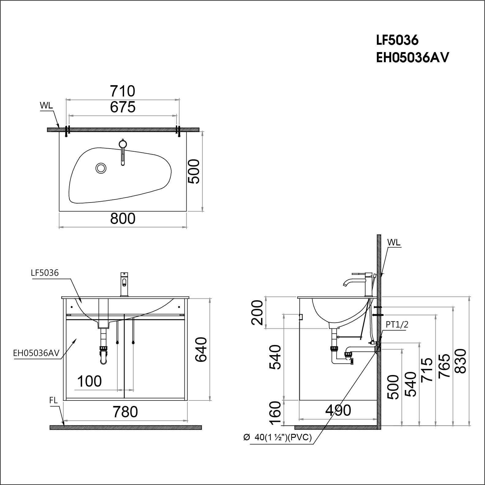  Lavabo + Tủ Treo - LF5036 + EH05036AV 