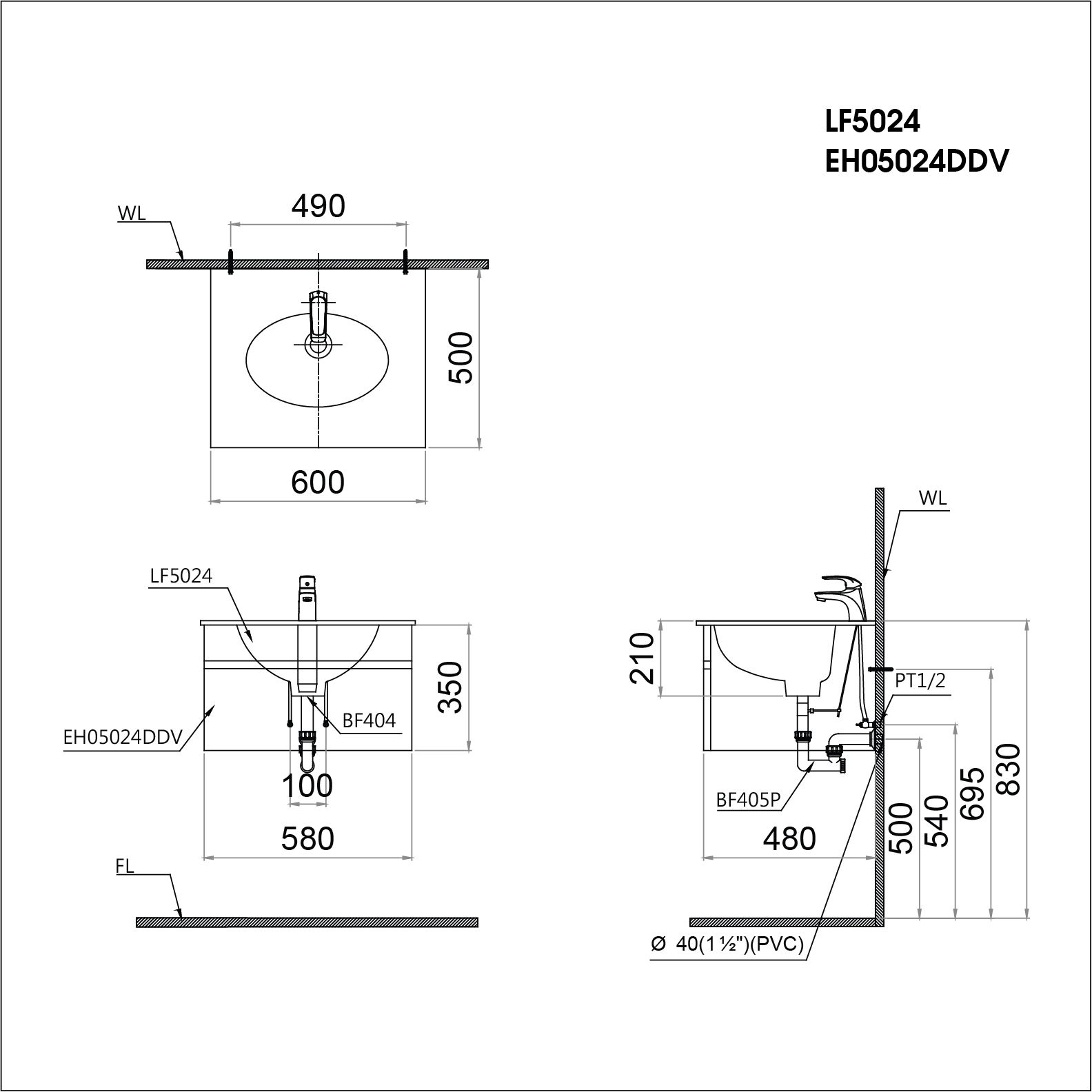  Lavabo + Tủ Treo - LF5024 + EH05024DDV 