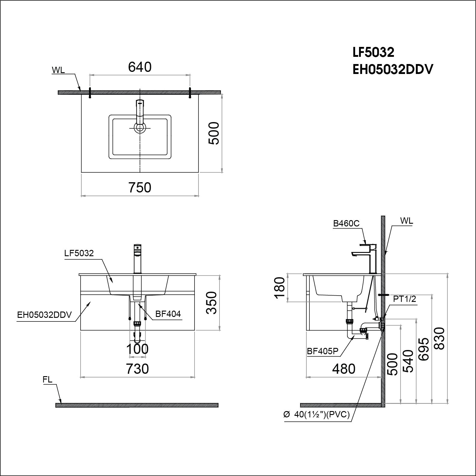  Lavabo + Tủ Treo - LF5032 + EH05032DDV 