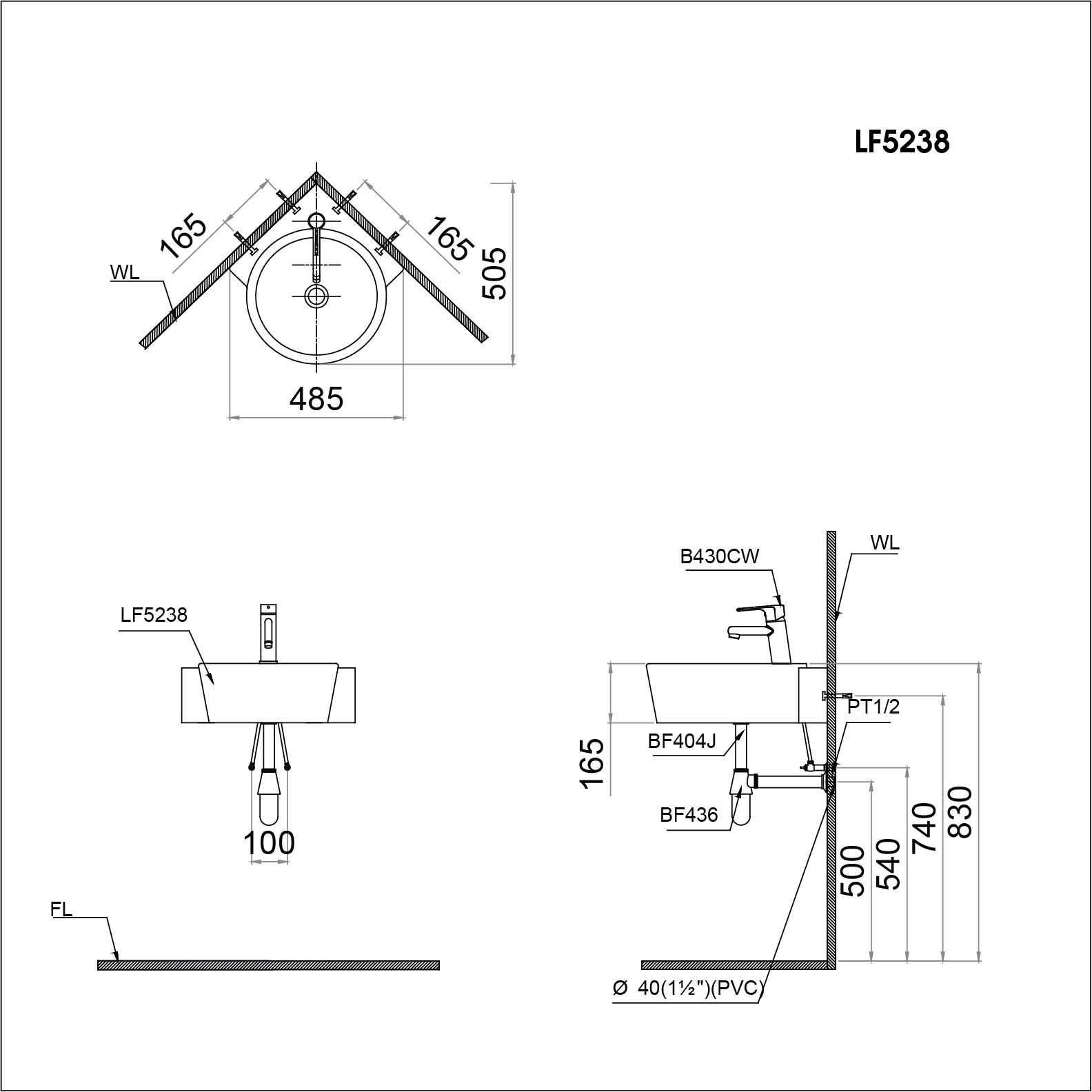  Lavabo Treo Góc - LF5238 