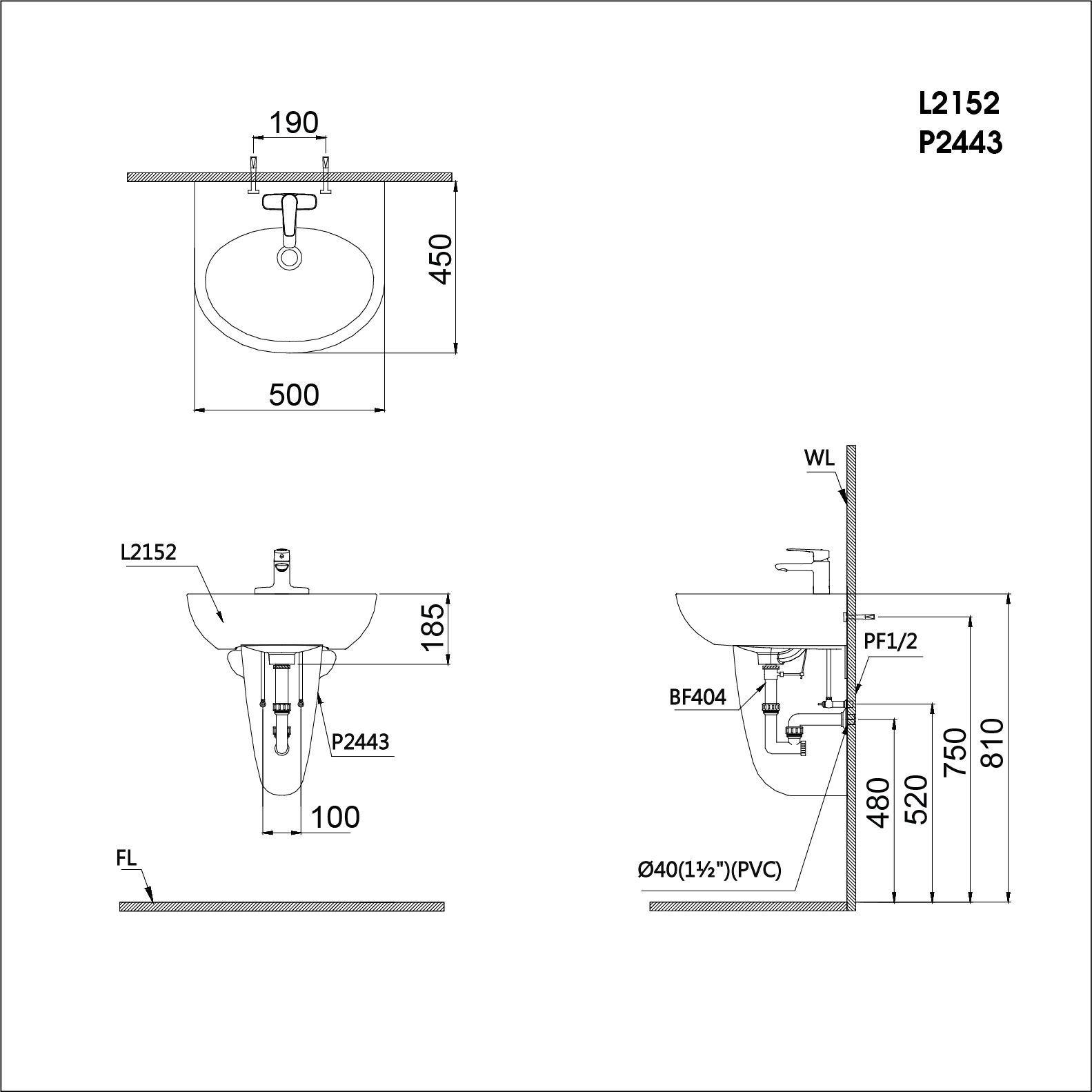  Lavabo Treo - L2152 + P2443 