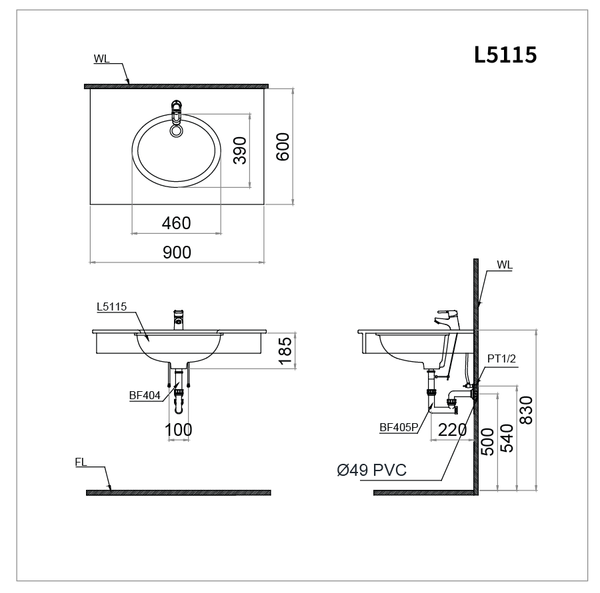  Lavabo Âm Bàn - L5115 