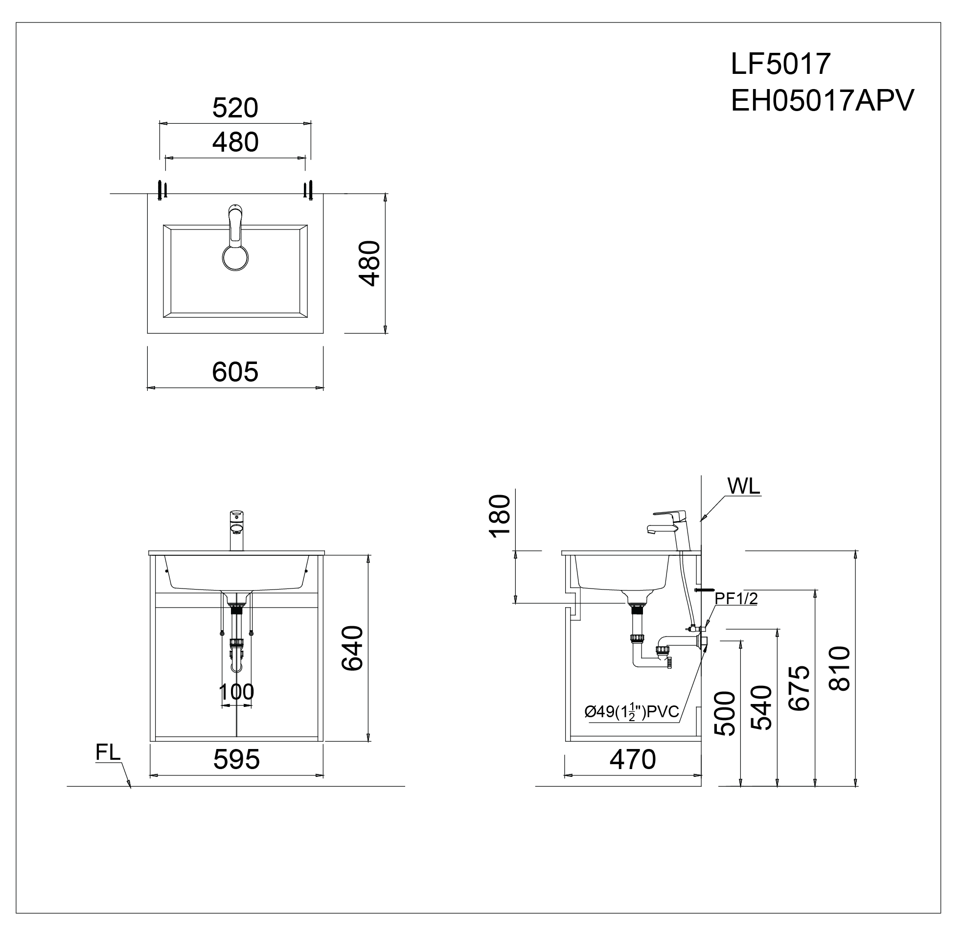  Lavabo + Tủ Treo - LF5017 + EH05017AV 