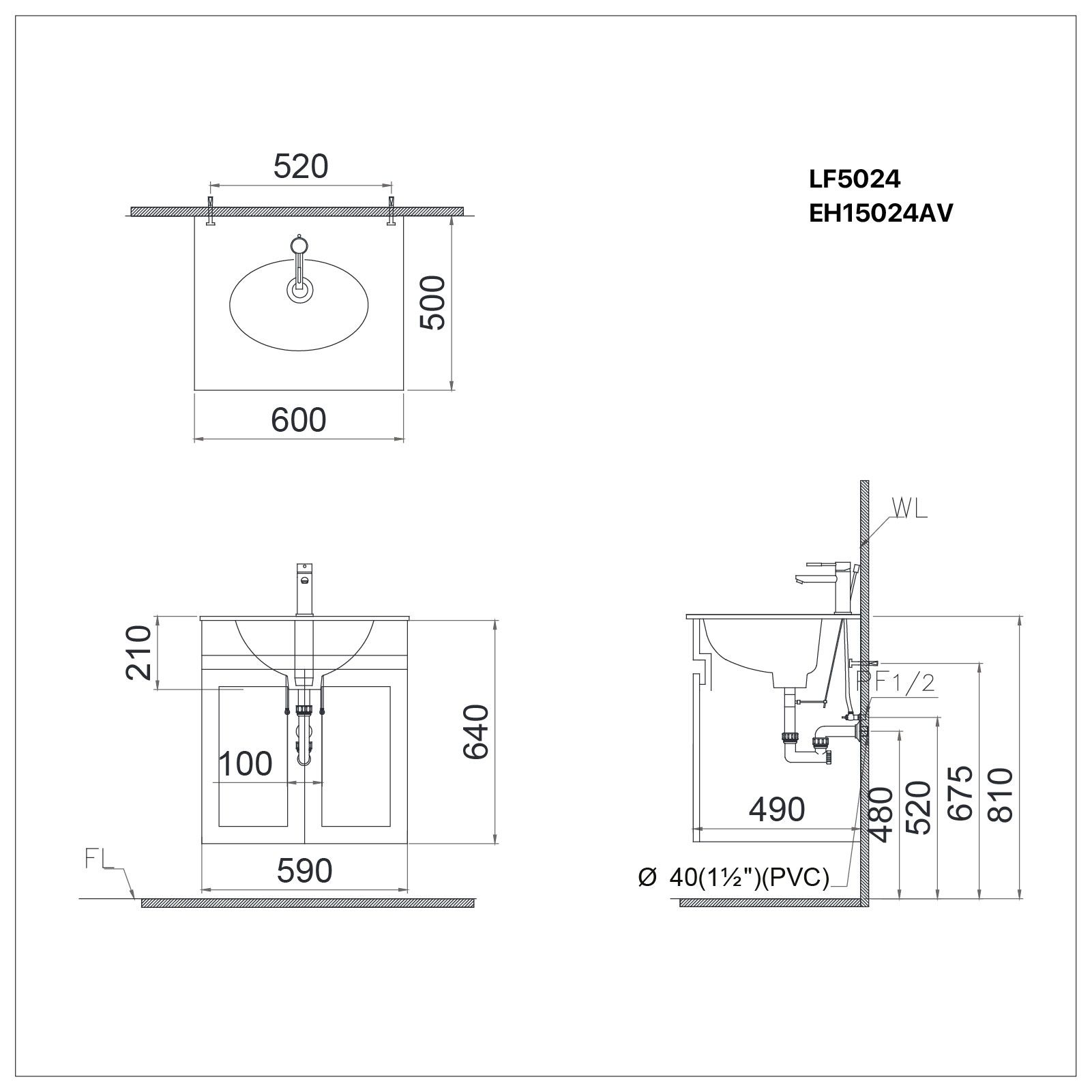  Lavabo + Tủ Treo - LF5024 + EH15024AV 