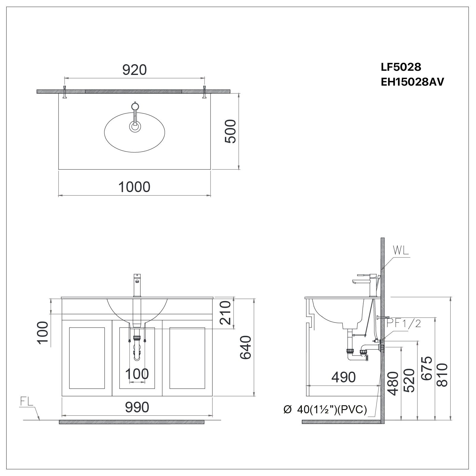  Lavabo + Tủ treo - LF5028 + EH15028AV 