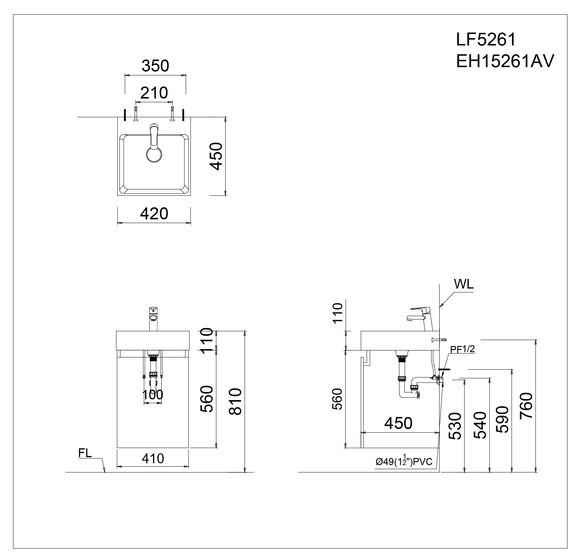  Lavabo kết hợp tủ treo LF5261 - EH05261AWV 