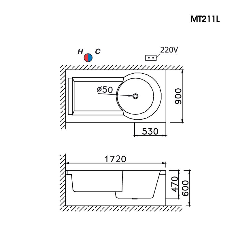  Bồn Tắm Massage Chân Yếm - MT211L/R 