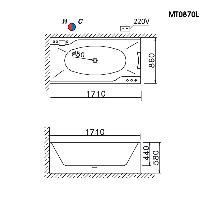  Bồn Tắm Massage Chân Yếm - MT0870L/R 