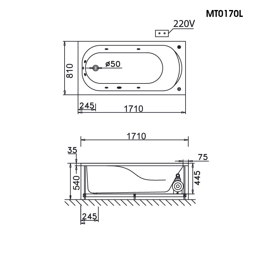  Bồn Tắm Chân Yếm - AT0170L/R 